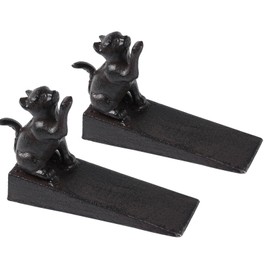 Cast Iron Heavy Duty Door Stopper - Avoid Drilling Holes with Handle Metal Antique Decorative Vintage Rustic Door Stopper for Office, Home， Bedroom and Exterior Doors (Black cat, 2 Pack)