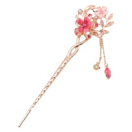 UEIOAVL Hair Pins, Hair Pin Hair Stick, 1 Piece Vintage Hairpin, Chinese Hair Pin, Metal Flower Hair Accessories, Shiny Rhinestone Hair Accessories, Old Hair Pin (Pink)