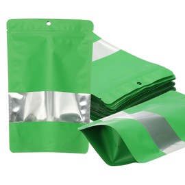 PATIKIL 6.3x9.45 in Stand Up Pouch Bags, 60 Pack Resealable Matte Metallic Aluminum Foil Bags Pouches with Clear Window and Zip for Food Storage Snack Packaging, Green