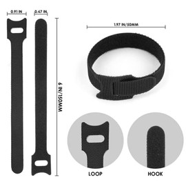 100Pcs Reusable Cable Ties, T-Type Adjustable Hook & Loop Fastener Straps, Cable Management Straps for Electrical Cable & Wire Organizer (150mm（6 in）)