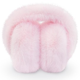 POMIJIAN Winter Ear Muffs for Women Girls Faux Fur Cute White Earmuffs Fluffy Ear Warmers Foldable Ear Covers Outdoor (Light Pink)