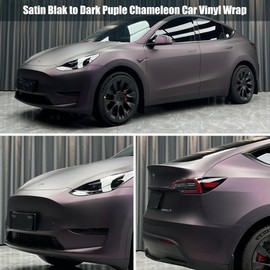 AuMoHall Matte Metallic Black to Charming Dark Purple Satin Chameleon Vinyl Wrap Color Change DIY Vehicle Vinyl Film, 59.84'' x 29.52''