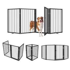 AIKSIWAI Metal Freestanding Dog Gate, Foldable Extra Wide 79", 32" Tall Large Opening Pet Gate for Indoor & Outdoor, Portable Dog Fence for Stairs, Doorways (Black, 4 Panels)