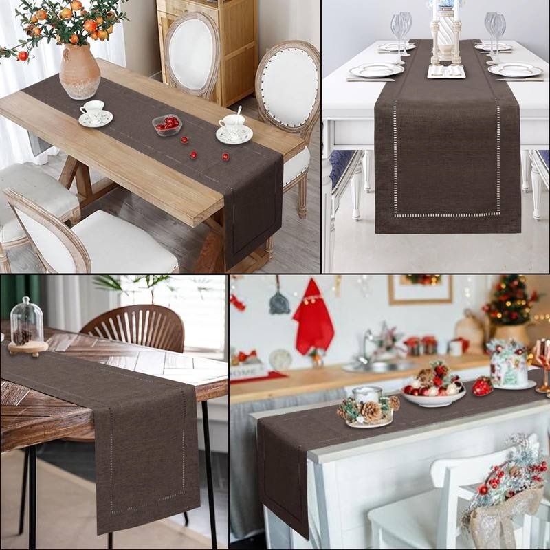 BAZIOE Linen Table Runner Brown Table Runner Washable Modern Table
