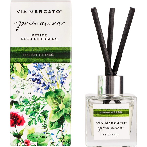 Via Mercato Primavera Spring Collection, Petite Reed Diffuser, Fresh Herbs, 40 ML