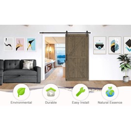 S&Z TOPHAND® 42in x 84in Elephant Gray British Brace Knotty Barn Door with 8FT Sliding Door Hardware Kit/Double -Sided Door Handle/Solid Wood/Double Surfaces/Simple Assembly is Required