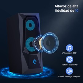 TECHVIDA Bocinas para PC, 2.0 estéreo de Control Bocinas, Efecto de iluminación RGB Bocinas PC, Altavoces Multimedia para Escritorio, Altavoces Estéreo con Cable Auxiliar con Graves Fuertes para PC