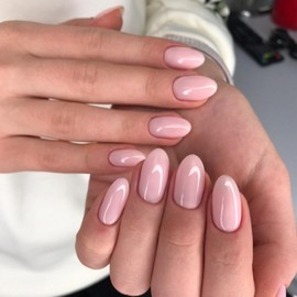 Almond False Nails Tip - 24pcs Short Light Pink Color Stick on Nails - Press on Nail Removable Glue-on Nails Fake Nail Women Girls Nail Art Accessories