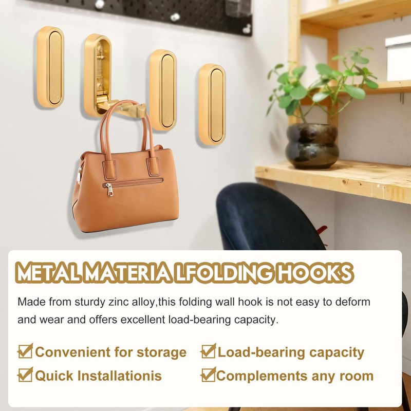 4pcs Foldable Wall Hook for Hanging,Heavy Duty Coat Hooks of