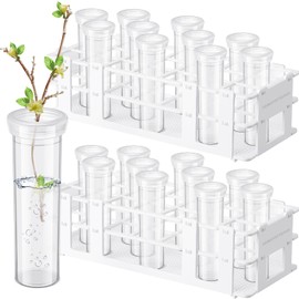 Willinglong 22 Pcs 60ml Large Floral Tubes with Rack Holder Set for Milkweed Cuttings Large Floral Water Tubes Detachable Flower Holders for Monarch Butterfly Habitat Flower Arrangements