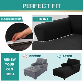 Elehealthy Chaise Lounge Cover Stretch Sofa Chaise Chair Cover with Armrests Jacquard Chaise Lounge Slipcover Indoor with Double Arm for Living Room Bedroom Furniture Protector for Kids Pets