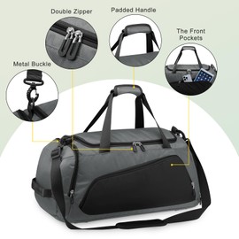 HUA ANGEL Large Sports Bag Men Women with Shoe Compartment and Wet Compartment Shoulder Bag Gym Bag Sports Bags for Travel Training Fitness Swimming Football Sauna Weekend, black
