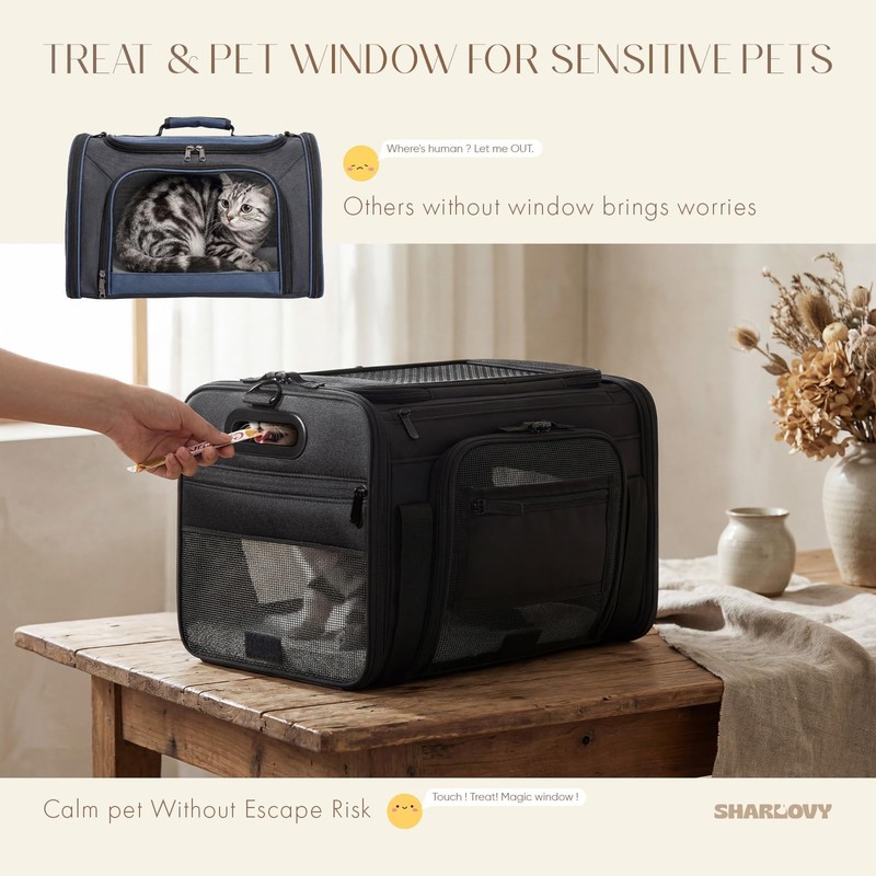 Top-Expandable Pet Carrier with Treat Pet Window,17x11x9.5 Airline Approved