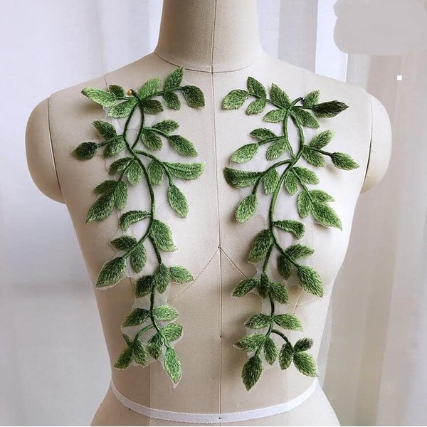 Yulakes 1 Pair Green Leaf Venise Lace Trim Green Leaves