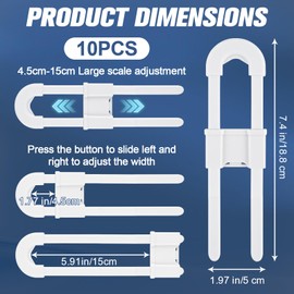 10 Pieces Cabinet Locks for Babies U-Shaped Baby Proofing Cabinets Child Locks Adjustable Child Safety Drawer Lock White Closet Door Lock for Kid Pet Childproof Cupboard Handle Kitchen