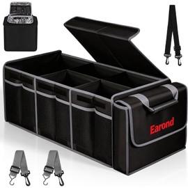 Organizador de maletero plegable con bolsa térmica aislante a prueba de fugas, tapa extraíble, correas de sujeción ajustables, organizador de maletero con 3 compartimentos, gris y negro