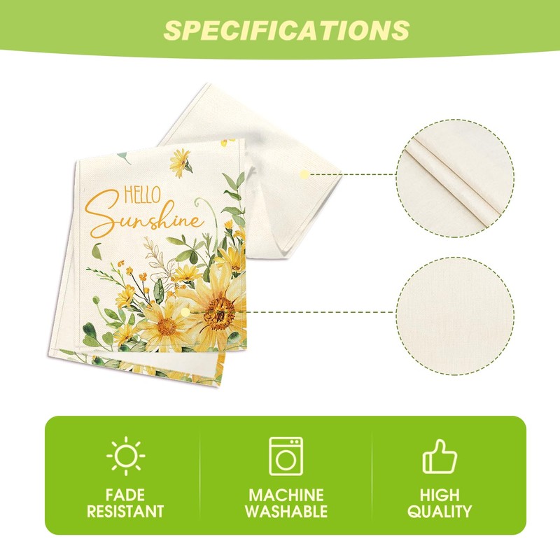 Artoid Mode Hello Sunshine Sunflower Eucalyptus Summer Table Runner, Seasonal
