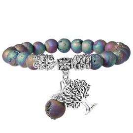 Nupuyai Tree of Life Healing Crystal Bracelet for Women Men, Chakra Stretch 8mm Bead Bracelet for Unisex Crystal Agate