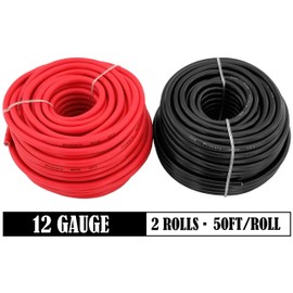GS Power 12 Gauge Stranded Flexible Copper Clad Aluminum CCA Primary Automotive Wire for Car Stereo Amplifier 12Volt Trailer Harness Hookup Wiring. 50 ft Red & 50 feet Black
