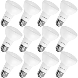 12-Pack BR20 LED Bulb, Luxrite, 45W Equivalent, 3500K Natural White, Dimmable, 460 Lumens, R20 LED Flood Light Bulb, 6.5W, E26 Medium Base, Damp Rated, Indoor/Outdoor - Recessed and Track Lighting