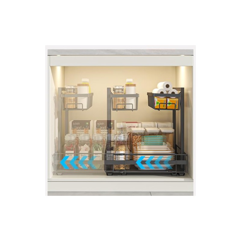 Extendable Telescopic Drawer, Kitchen Organiser for Sink and Kitchen Shelf,
