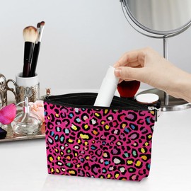 4 Pack Rainbow Leopard Print Makeup Bag Cosmetic Bags，Leopard Decor Gifts for Women Cheetah Lovers Daughter Girl Friend Sister Niece Nurse Friendship Anniversary Christmas Waterproof Toiletry Bag