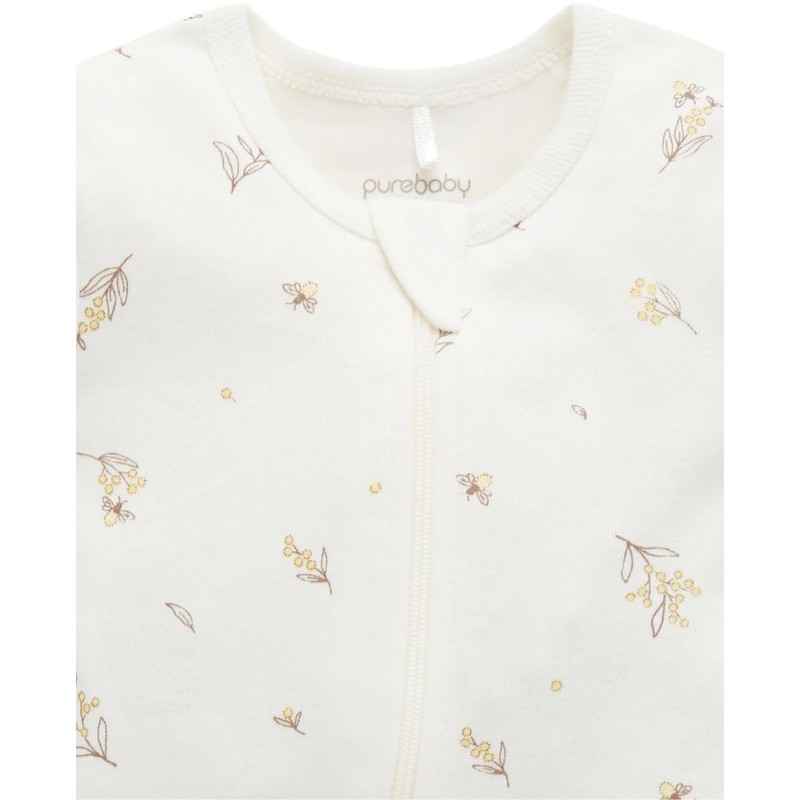 Purebaby Short Sleeve Zip Growsuit - Wattle Bee, 0