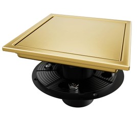 Elefloom Square Shower Drain, Gold Shower Drain 6 inch with Flange and 2 in 1 Tile-Insert Cover, AISI 304 Stainless Steel Gold Shower Floor Drain with Hair Catcher and Flange