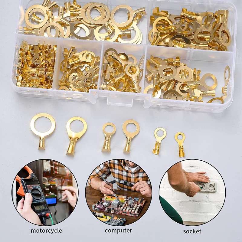 160 Pcs Copper Ring Terminals, M3/M4/M5/M6/M8/M10 Brass Wire Connectors, Open