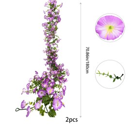 LILOCOO Artificial Flowers Garland 2PCS Purple Artificial Silk Morning Glory Vine Artificial Flowers Hanging Eucalyptus Garland for Wall Fence Arch UV Protected Indoor Outdoor Decor