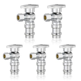 5-Pack GUOFIS Angle Stop Valve,1/2" Nominal Press Inlet x 3/8" OD Compression Outlet,1/4-Turn Shut-off Valve for Potable Water(Chrome Plated)