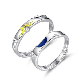 2Pcs Matching Couple Rings Set Sun and Moon Promise Ring Adjustable Matching Rings for Couples Promise Band Rings Anniversary Valentine's Jewelry (I)