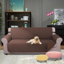 U-NICE HOME 4 Seater Sofa Cover 91 Inch Large Couch Covers for 4 Cushion Couch with Elastic Straps Water Resistant Furniture Protector Cover for Pets Cat (Sofa XX-Large, Chocolate)