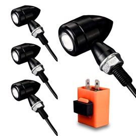 YESprime Motorcycle Turn Signal, LED, Bullet Type, 12V, Universal, High Brightness, Mini, Waterproof, Amber, Direction Indicator, Turn Signal, Set of 4, with Relay, Type A
