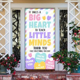 Printspree Teacher Appreciation Week Door Banner, 72x35" Thank You Educator Classroom Entrance Sign, Colorful Hearts Backdrop for School Office Staff Breakroom Party Decorations