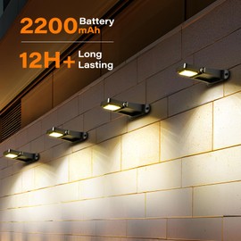 COXSENI 200LM Solar Wall Lights Outdoor 6 Colors, 2200mAh Long Lasting Solar Powered Deck Lights, 360° Adjustable Porch Light IP65 Waterproof, Glass Panel Fence Light for Gutter, Step, 4 Pack