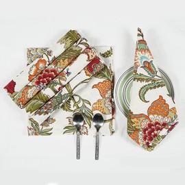 TARAN LIVING Cotton Cloth Napkins Natural Reusable Fall Printed Cotton Dinner Napkin Set Reusable Machine Washable Napkin for Events Gifts for Dad Home Decor Gifting - Kaveri - Set of 6, 20x20 Inches