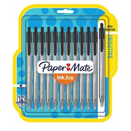 Paper Mate InkJoy 100RT Retractable Ballpoint Pens, Medium Point, Black, 12 Pack (1951394)