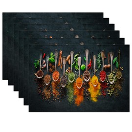 Cooking Herbs Spices Placemats Set of 6 Place Mats for Kitchen Table Washable Farmhouse Linen Table Mats Dining Decoration 12x18 Inch