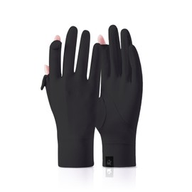Feelorna Women UV Sun Protection Gloves, Summer Ice Silk Breathable Sunblock Gloves Full Finger Non-slip Touch Screen Driving Gloves for Cycling Riding Golfing Hiking (Black)