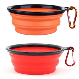 Dog Drinker, Foldable, Pet Bowl, Compact, For Dogs and Cats, Walking, Water Supply, Feeder, Carabiner, Portable, Portable, Portable, Portable, Travel, 11.8 fl oz (350 ml), Set of 2 (Red & Orange)