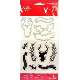 Art C Christmas Deer Twig Banner Clear Stamp and Die Set by Momenta Art C 25363 NEW!