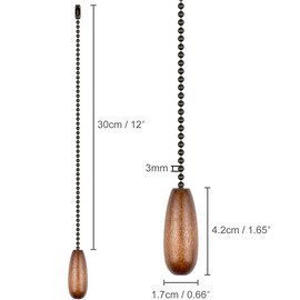 Dotlite Ceiling Fan Pull Chain Set, 2Pieces Wooden Decorative Pendant Extension Chains, 12 Inches Lighting & Fan Beaded Ball Fan Cord Extender with Connector