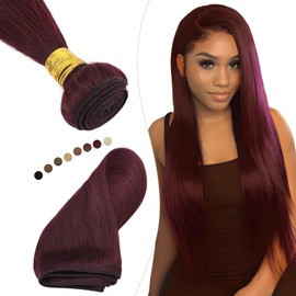 Elailite 50cm Haartressen Echthaar Bündel Extensions Tressen Zum Einnähen Sew in Haarverlängerungen, Brasilianisches Menschenhaar 100g #99J Burgunderrot