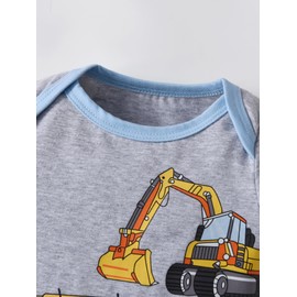 Newborn Baby Boy Outfits Infant Long Sleeve Excavator Print Romper Bodysuit Pants with Hat 3pcs Outfit Set 3-6 Months
