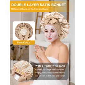 ZURLEFY Khaki Satin Bonnet with Tie for Sleeping Women, African Double Layer Hair Bonnet Cap with Elastic Tie Band for Women(30-15)