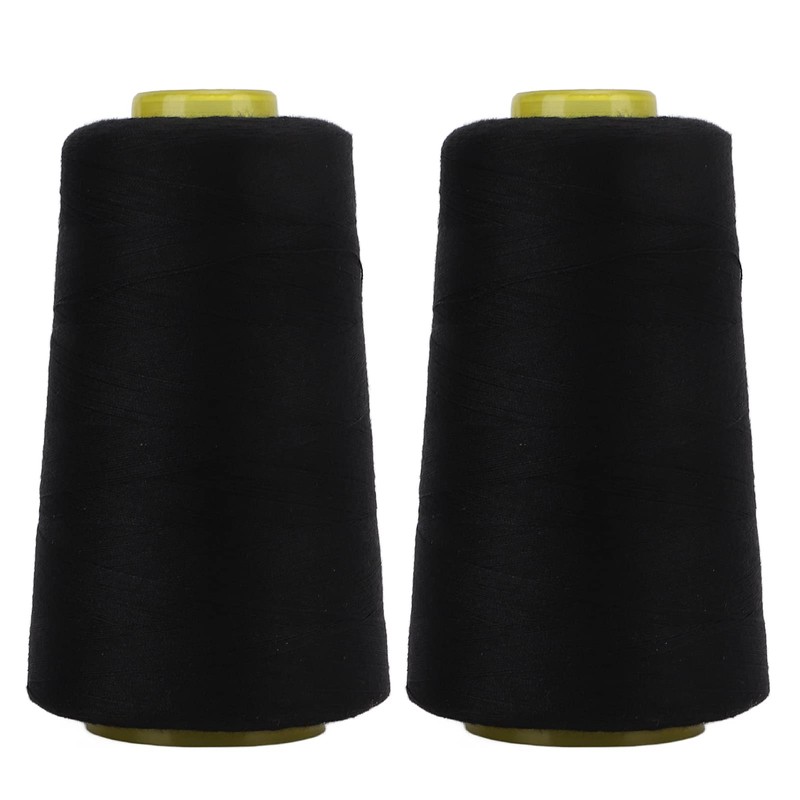 Strong Serger Thread 402, 2 Black Sewing Threads for Overlock,