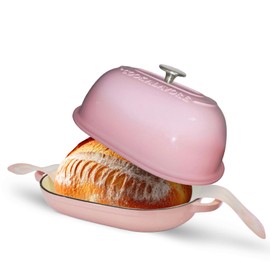 Cast Iron Bread Oven,6 QT Bread Oven,Thick Enameled Loaf Pan with Lid,Bread Pans for Homemade Bread,14.5"Dutch Oven for Bread Baking,Dutch Oven-with Silicone Baking Mat&Recipe,Gifts for Family,Pink