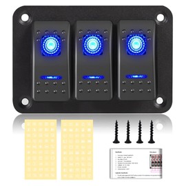 Toggle Switch Panel 3 Gang Aluminum Switch, 12V/24V Rocker Switch Panel, Waterproof On-Off Car Boat, for Marine Boat Automotive Car RV Truck Vehicles