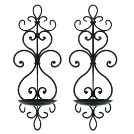 Remenna - Juego de 2 candelabros de pared de metal para colgar en la pared, candelabros de pared para decoración de recámara, comedor, color negro (LY0017)